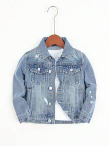 男小童破洞翻蓋口袋牛仔夾克不帶T恤 - 中等水洗藍 - 查看 1