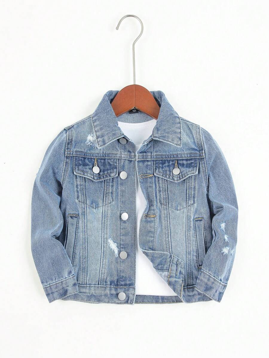 Chàng trai trẻ Rách Túi có nắp Áo khoác denim Without Tee - Rửa trung bình - Xem 1