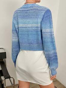 SHEIN Essnce 段染前紐扣短款開衫 - 杏色 - 查看 2