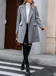 SHEIN Unity Lapel Neck Flap Detail Overcoat - Grey - View 7