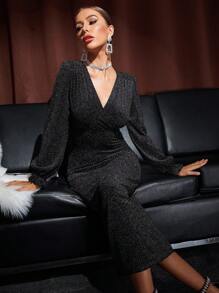 Modelyn Surplice Neck Glitter Bodycon Dress