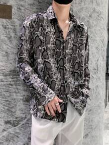 Claim Dot Men Snakeskin Print Graphic Long Sleeve Shirt For Party, Friends, Fall