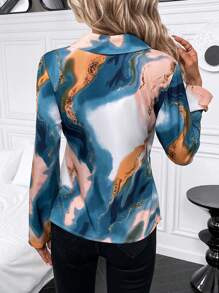 SHEIN Clasi 大理石圖案圍裹不對稱下擺襯衫 - 彩色 - 查看 2