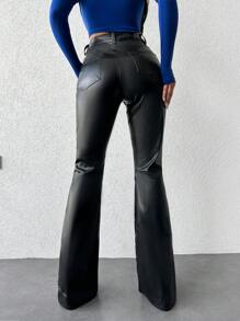 EURMUSE High Waist Flare Leg Jeans - Black - View 2