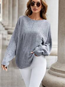 SHEIN LUNE 蝙蝠袖套頭毛衣 - 灰色 - 查看 3