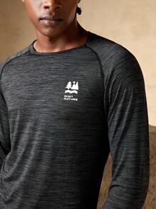 In My Nature 男士字母圖案插肩袖雜色針織戶外T恤 - 黑色 - 查看 6