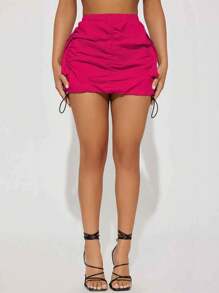Chiquease Drawstring Side Flap Pocket Cargo Skirt - Hot Pink - View 1