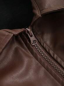 DAZY Zip Up Drop Shoulder PU Leather Jacket,Fall Women Clothes - Coffee Brown - View 5