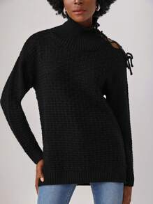 ALBERTI High Neck Lace Up Detail Sweater - Black - View 1