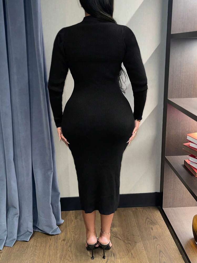 Split Thigh Bodycon Knit Dress & Super Crop Sweater
