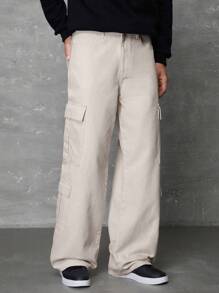 RueChic Men Flap Pocket Side Cargo Jeans - Beige - View 1