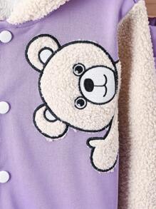 女大童小熊刺繡加絨內裏連帽夾克和運動褲 - 紫丁香色 - 查看 3
