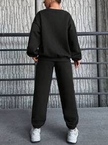 SHEIN PETITE Slogan Grafik Nedhasade aclar Sweatshirt & Mjukisbyxor - Svart - Visa 2