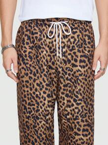 ROMWE MEN Street Life Men Leopard Print Drawstring Waist Pants - Brown - View 4