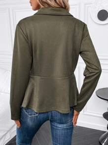 SHEIN Clasi Zip Up Peplum Hem Jacket - Army Green - View 2