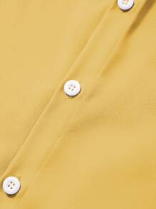 Manfinity Mode Men Solid Button Up Shirt, For Fall, Long Sleeve Top - Yellow - View 4