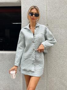 Aveloria Camisa unicolor con botón delantero & Falda - Verde - Ver 2