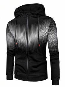 Manfinity Homme 男士波點圖案拉鏈開襟抽繩連帽衫和運動褲 - 黑色 - 查看 5