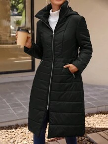 SHEIN LUNE Zip Up Hooded Padded Coat For Winter - Black - View 1