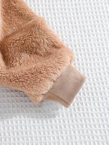 SHEIN Cô gái Tween Hai âm Tay Raglan áo có mũ Teddy Đầm có mũ - Màu be - Xem 3