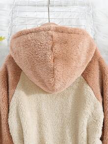 SHEIN Cô gái Tween Hai âm Tay Raglan áo có mũ Teddy Đầm có mũ - Màu be - Xem 6