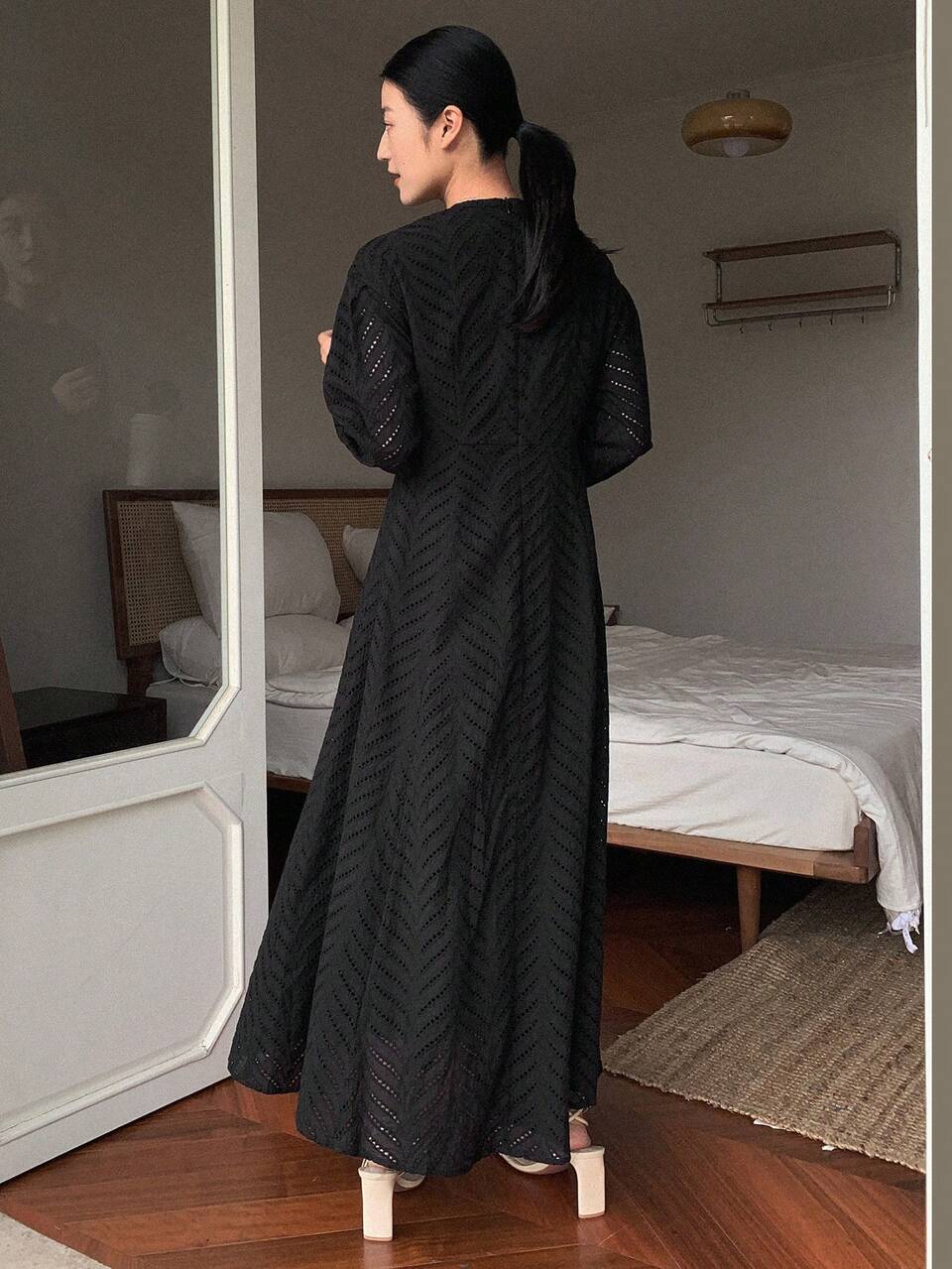 Solid Zip Up A-Line Dress,Fall Dress Long Sleeve Dress