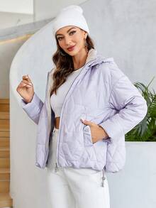 Cinemore 落肩抽绳下摆连帽夹棉大衣 - 紫色 - 查看 1