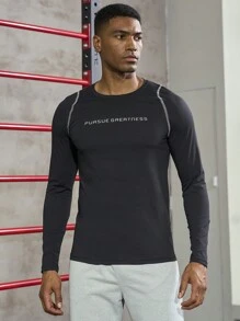 Gym Rark Men Slogan Graphic Top-Stitching Sports Tee Long Sleeve Shirt Compression Shirt Men - Black - View 5