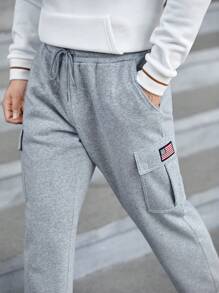 Manfinity VCAY Men Flap Pocket Side Drawstring Waist Cargo Pants - Light Grey - View 3