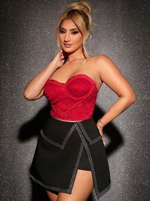 SHEIN SXY Frill Trim Bustier Crop Lace Tube Top - Red - View 4