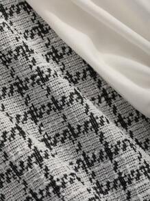 FRIFUL 格纹印花荷叶边灯笼袖衬衫长袖上衣 - 黑與白 - 查看 5