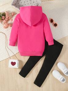 SHEIN 女小童前蝴蝶結連帽衫和緊身褲