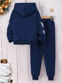 SHEIN Chica preadolescente 1 pieza con estampado de mariposa con forro térmico con capucha Cazadora & 1 pieza Pantalones deportivos