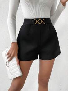 Chiquease High Waist Chain Detail Shorts - Black - View 1