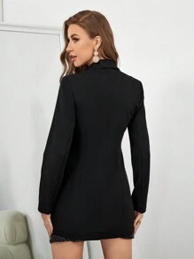 SHEIN Privé Rhinestone Chi tiết Một nút phía trước Cổ áo áo - màu đen - Xem 2