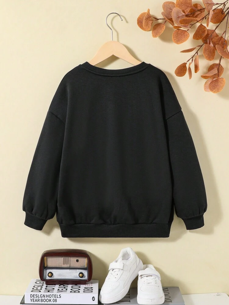 Tween Girls Floral & Letter Graphic Drop Shoulder Pullover