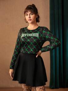 HARRY POTTER X SHEIN 加大號字母圖形蛇紋短袖 - 彩色 - 查看 3