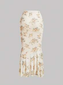 SHEIN MOD 印花魚尾短裙 - 黃色 - 查看 2