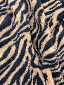 SHEIN LUNE Zebra Striped Pattern Lapel Collar Coat - Coffee Brown - View 7