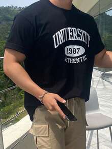 DAZY Hombres Camiseta con estampado de letra - Negro - Ver 3