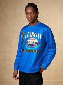 In My Nature Men Letter Graphic Outdoor Pullover - Blue - View 3