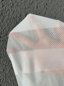 Slaydiva Plus Draped Hooded Tie Backless Mesh Top Without Bra - Hot Pink - View 7