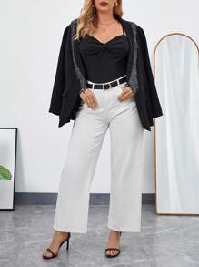 SHEIN Privé 大碼前扭結吊帶上衣 - 黑色 - 查看 1