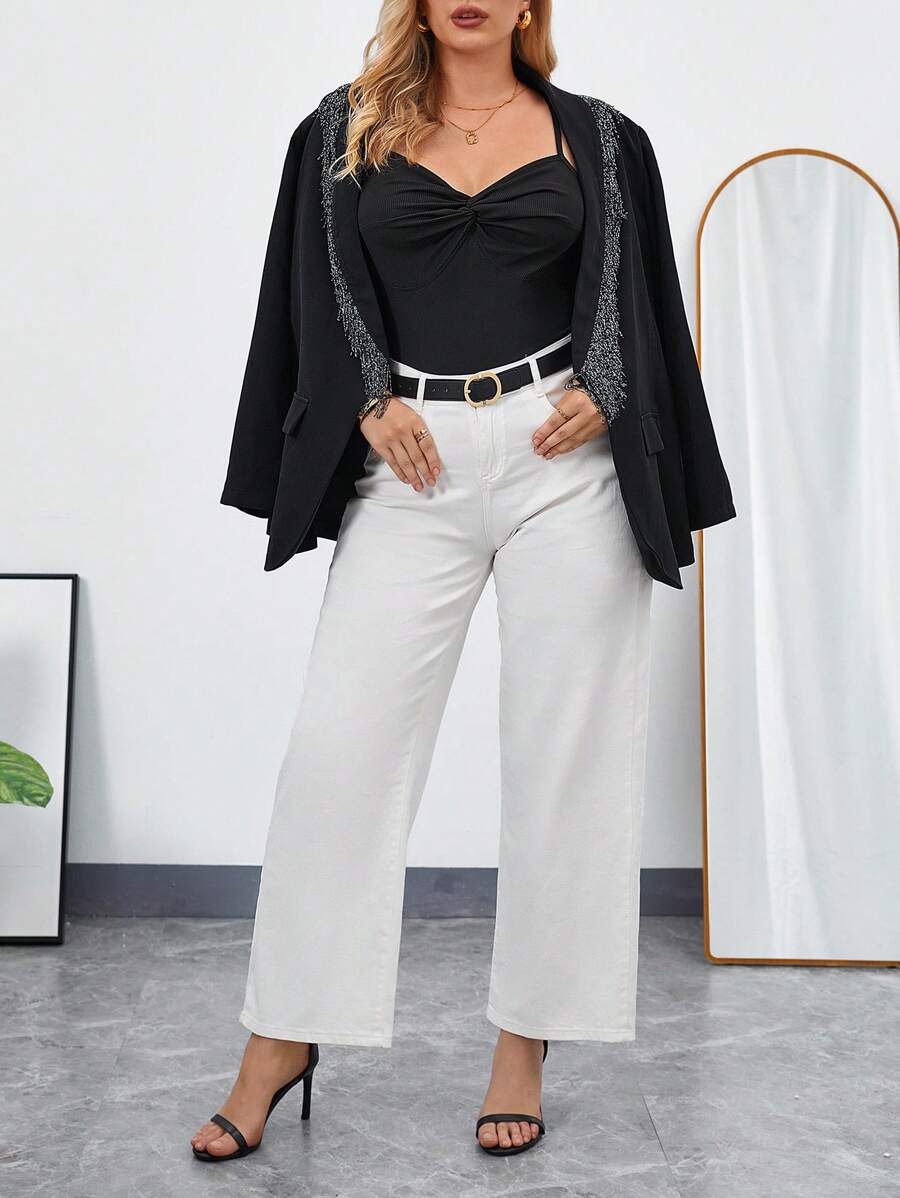 SHEIN Privé 大碼前扭結吊帶上衣 - 黑色 - 查看 1