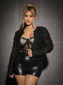 SHEIN SXY Solid Open Front Fuzzy Jacket