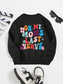SHEIN Young Girl Slogan Graphic Thermal Lined Sweatshirt - Black - View 1