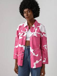 joanasays 设计师字母图案翻盖口袋落肩夹克 - 彩色 - 查看 4