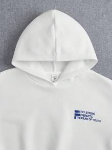 SHEIN Áo nỉ giữ nhiệt lót lông in hình khẩu hiệu dành cho bé gái tuổi teen - trắng - Xem 3
