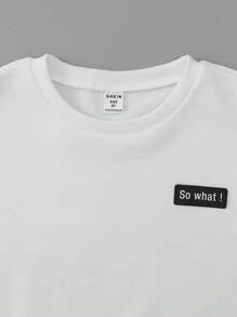 SHEIN Tween Boy Letter Patched Pullover & Expression Print Sweatpants & Bag - Black - View 5