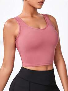 素色短款運動背心 - 酒紅色 - 查看 3